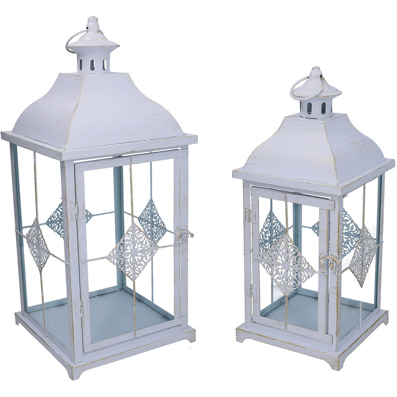 foto del prodotto giordanoshop set 2 lanterne in metallo bianco opaco dorato quadro