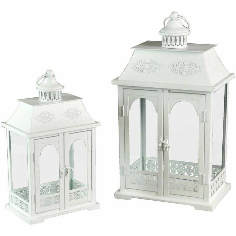 foto del prodotto giordanoshop set 2 lanterne in metallo bianco rettangolare