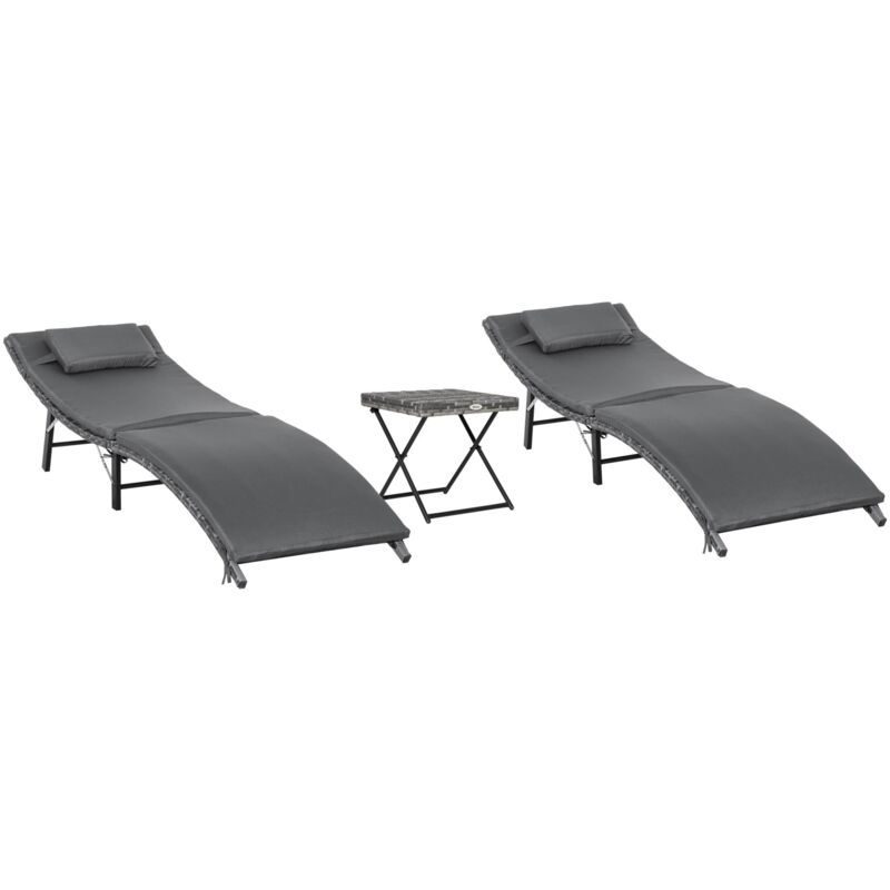 foto del prodotto giordanoshop set 2 lettini prendisole e tavolino pieghevoli in rattan grigio