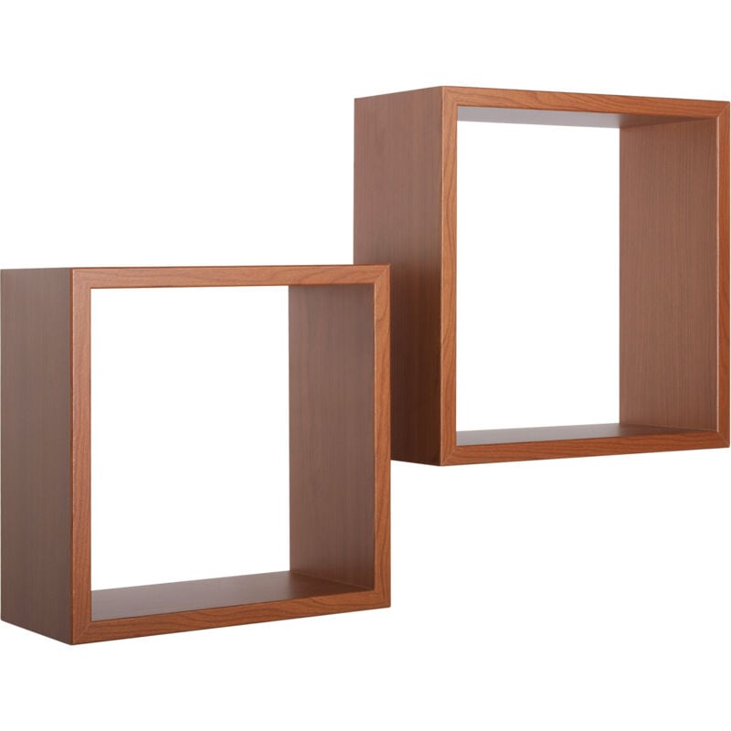 foto del prodotto giordanoshop set 2 mensole cubo da parete quadrato in fibra di legno q bis ciliegio