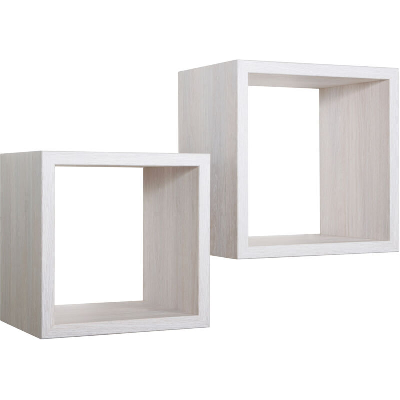 foto del prodotto giordanoshop set 2 mensole cubo da parete quadrato in fibra di legno q bis maxi rovere sbiancato