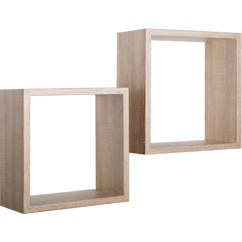 foto del prodotto giordanoshop set 2 mensole cubo da parete quadrato in fibra di legno q bis rovere sagerau