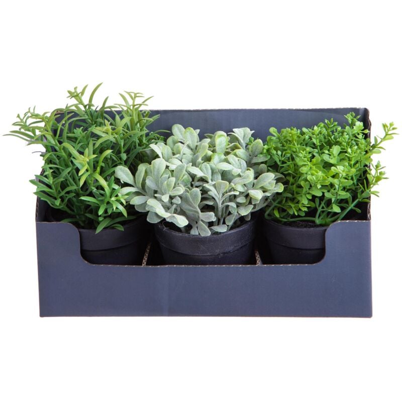 foto del prodotto giordanoshop set 2 mini piante aromatiche artificiali 6 pezzi in vaso assortite altezza 20 cm verde