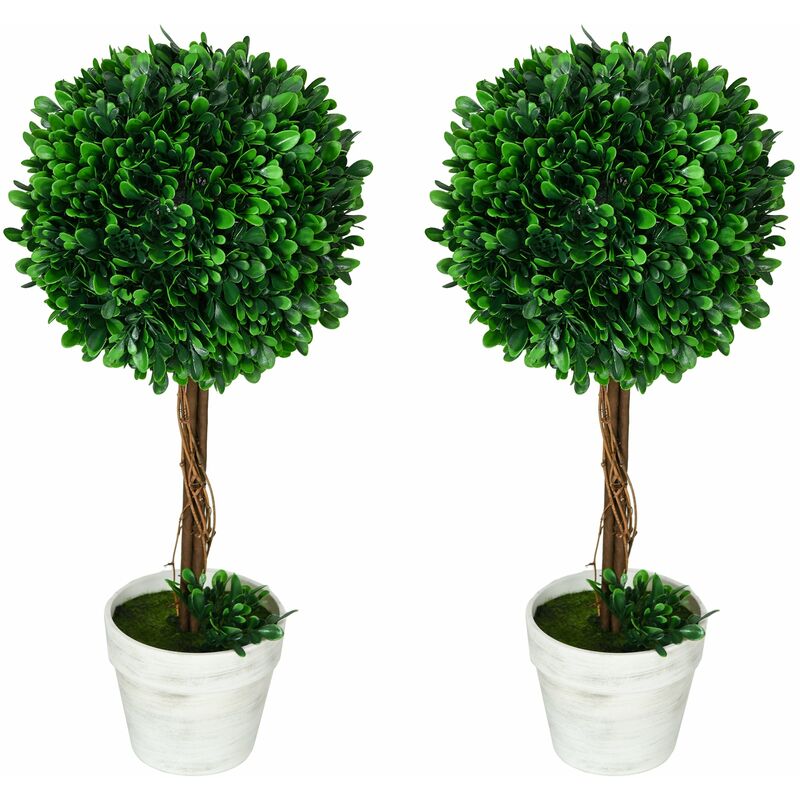 foto del prodotto giordanoshop set 2 piante artificiali alberi di bosso da interno ed esterno 28x60 cm con vaso verde