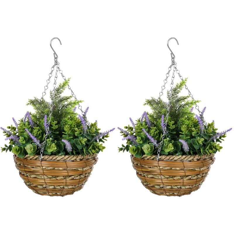 foto del prodotto giordanoshop set 2 piante artificiali di lavanda 25x34 cm con vaso e gancio in pe e vimini verde e viola
