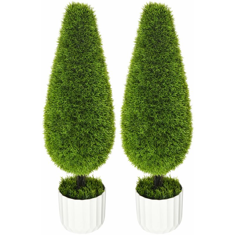 foto del prodotto giordanoshop set 2 piante cipresso artificiali h90 cm con vaso 12x16 cm verde e bianco