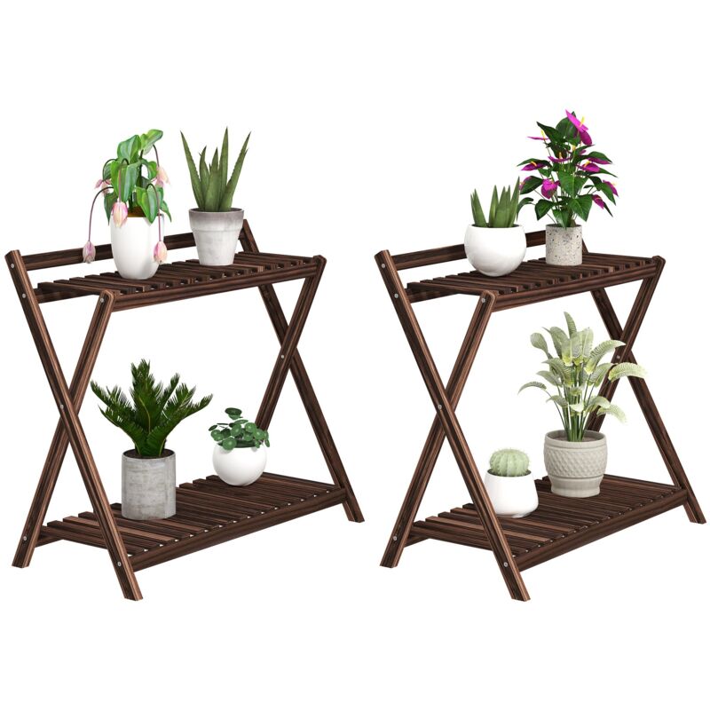 foto del prodotto giordanoshop set 2 portapiante a 2 livelli 73x36x64 cm con design a doghe in legno marrone