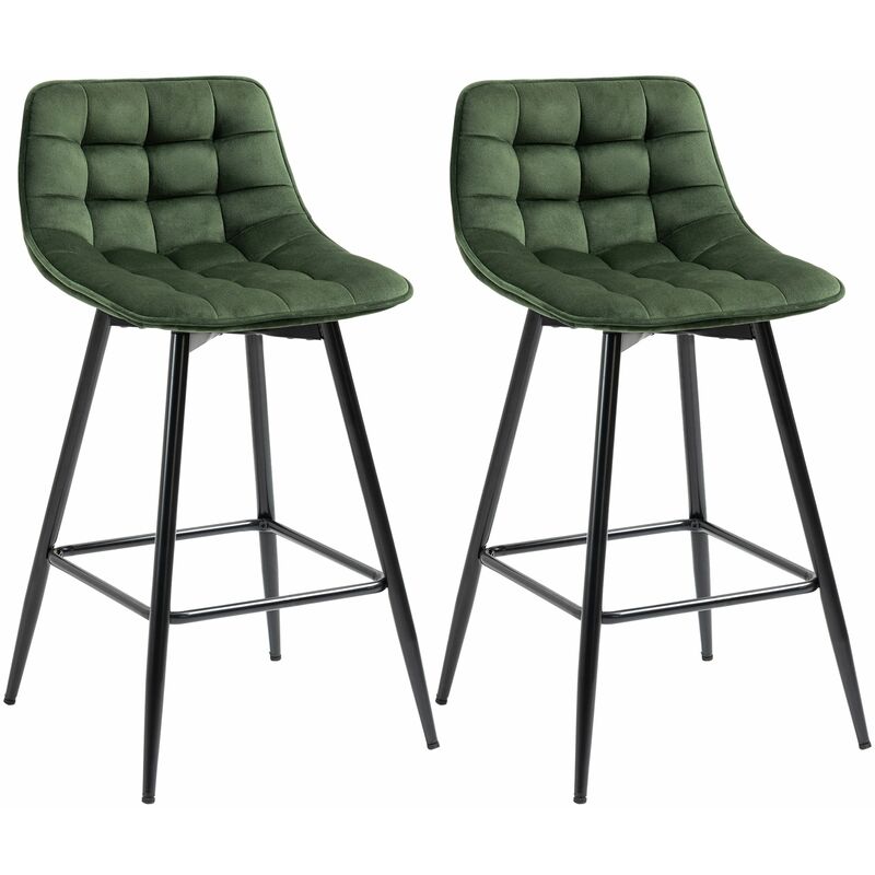 foto del prodotto giordanoshop set 2 sgabelli da bar con schienale e poggiapiedi 45x47x88 cm in metallo e velluto verde