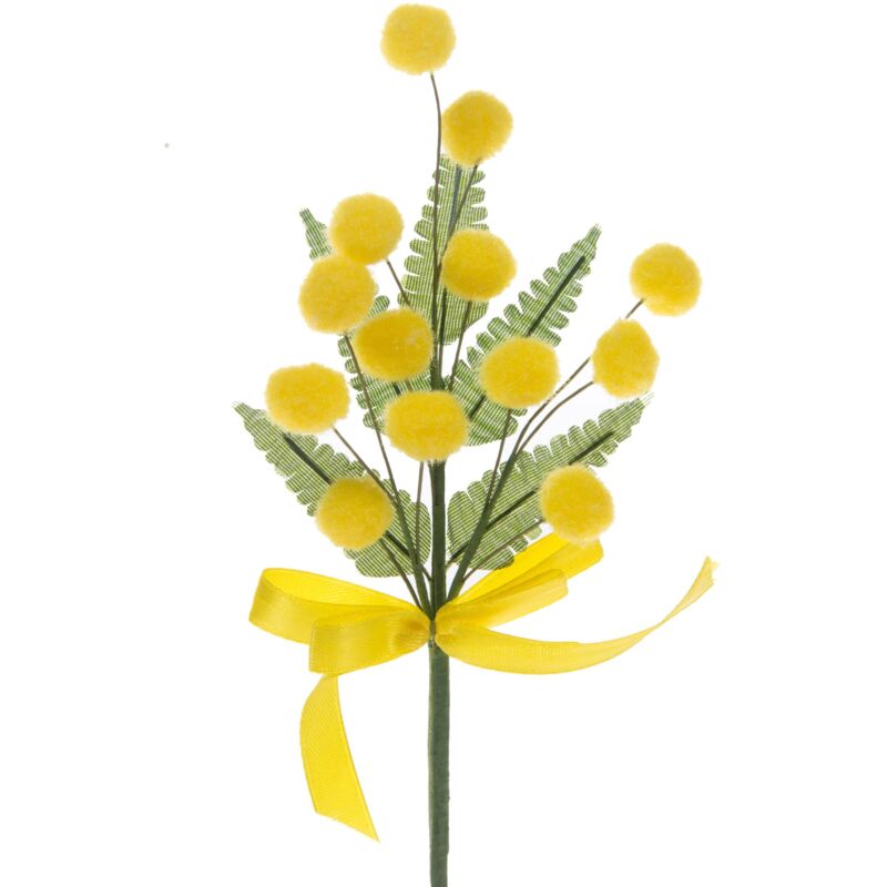 foto del prodotto giordanoshop set 24 mimose artificiali pick con fiocco altezza 19 cm giallo