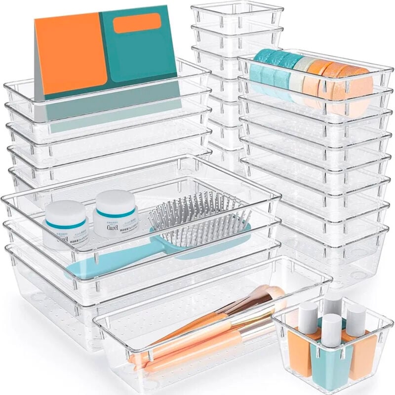 foto del prodotto giordanoshop set 25 contenitori organizer per cassetti in plastica trasparente divisorio salvaspazio