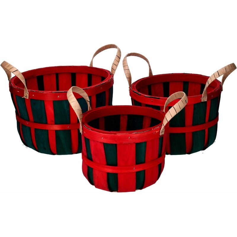 foto del prodotto giordanoshop - set 3 ceste in vimini verde e rosso tondo