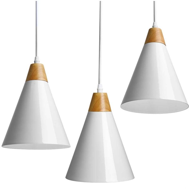 foto del prodotto giordanoshop set 3 lampadari sospensione moderno design lampada metallo legno bianco e27