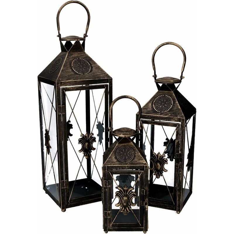 foto del prodotto giordanoshop set 3 lanterna in metallo nero e oro