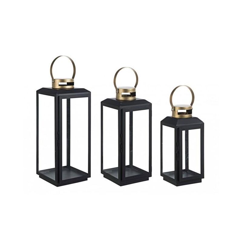 foto del prodotto giordanoshop set 3 lanterne crissie nero e oro in metallo