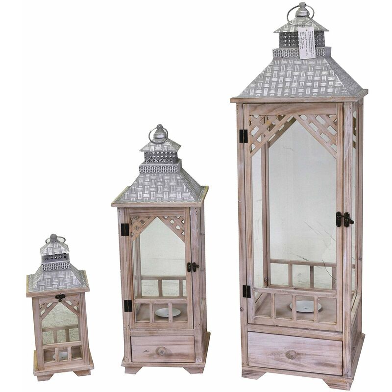 foto del prodotto giordanoshop set 3 lanterne in legno in metallo naturale quadro