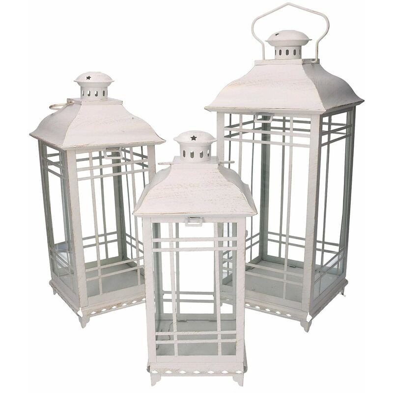 foto del prodotto giordanoshop set 3 lanterne in metallo crema quadra