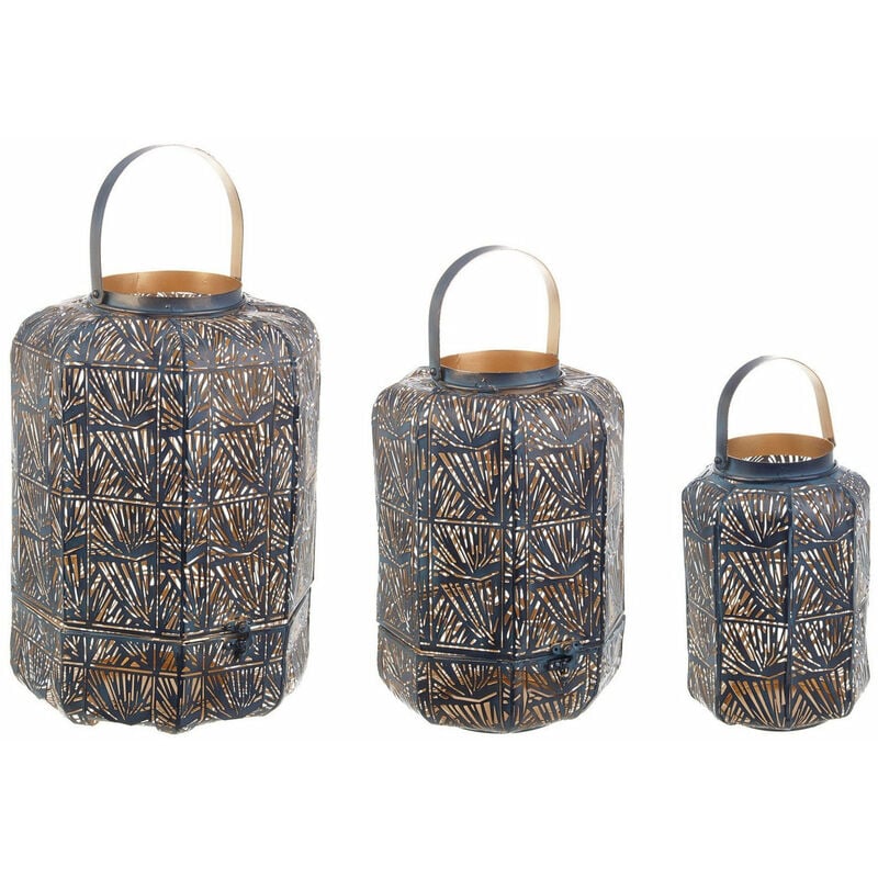 foto del prodotto giordanoshop set 3 lanterne in metallo kaylie bomb blu oro
