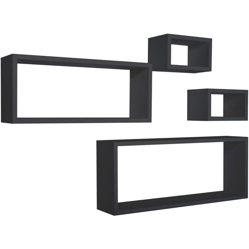 foto del prodotto giordanoshop set 3 mensole cubo da parete quadrato e rettangolare in fibra di legno merlino nero