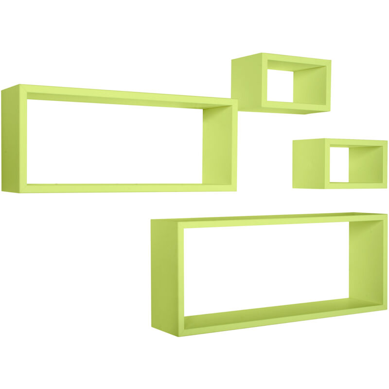 foto del prodotto giordanoshop set 3 mensole cubo da parete quadrato e rettangolare in fibra di legno merlino verde