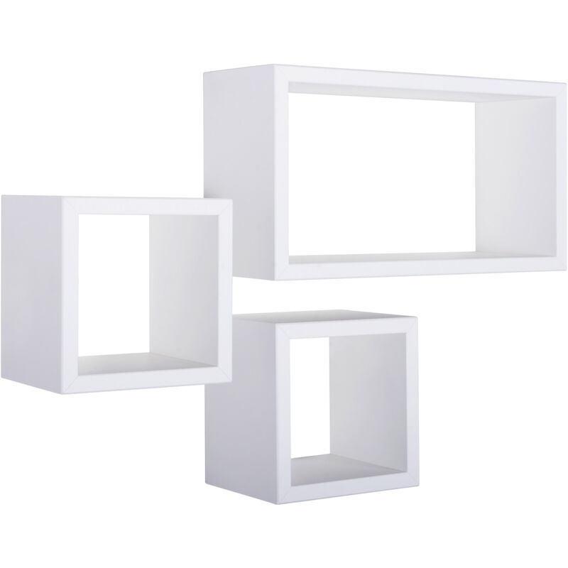 foto del prodotto giordanoshop set 3 mensole cubo da parete quadrato e rettangolare in fibra di legno trib bianco
