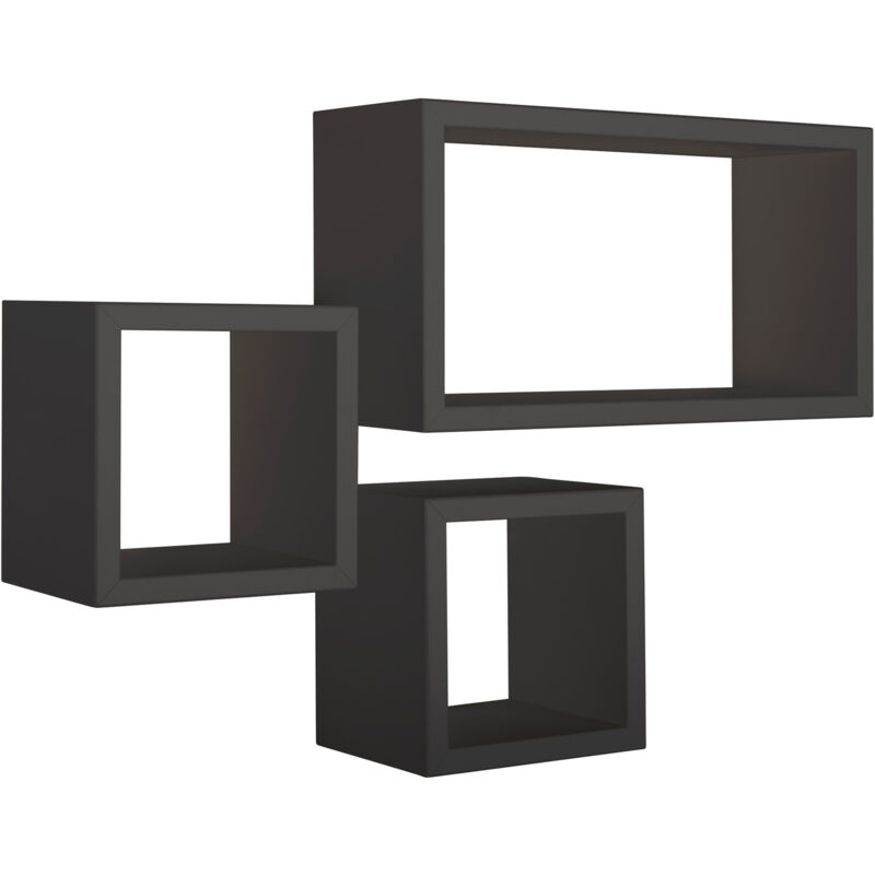 foto del prodotto giordanoshop set 3 mensole cubo da parete quadrato e rettangolare in fibra di legno trib nero