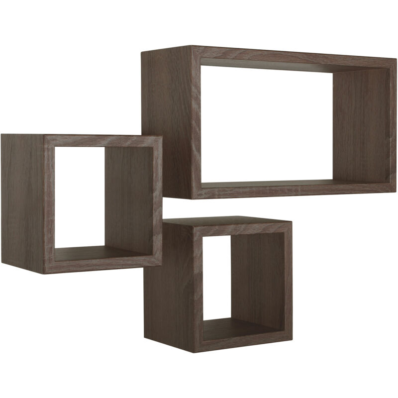 foto del prodotto giordanoshop set 3 mensole cubo da parete quadrato e rettangolare in fibra di legno trib noce