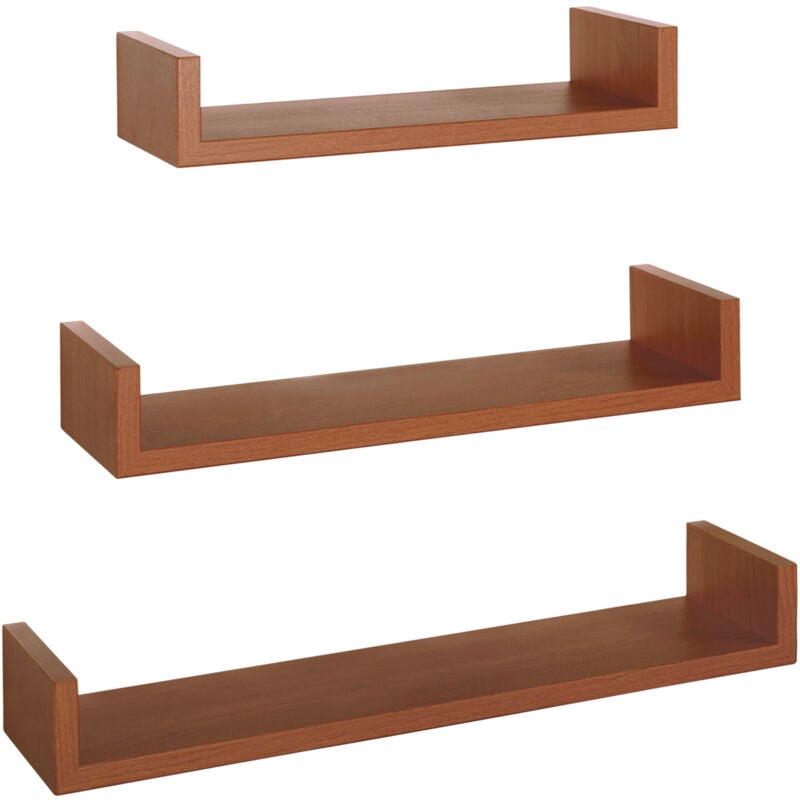 foto del prodotto giordanoshop set 3 mensole da parete 60 50 40x15,5x8 cm in fibra di legno calamita ciliegio