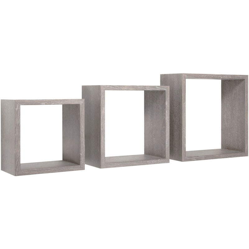 foto del prodotto giordanoshop set 3 mensole da parete cubo in fibra di legno incubo rovere grigio new