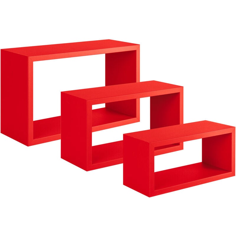 foto del prodotto giordanoshop set 3 mensole da parete rettangolare in fibra di legno trittico rosso