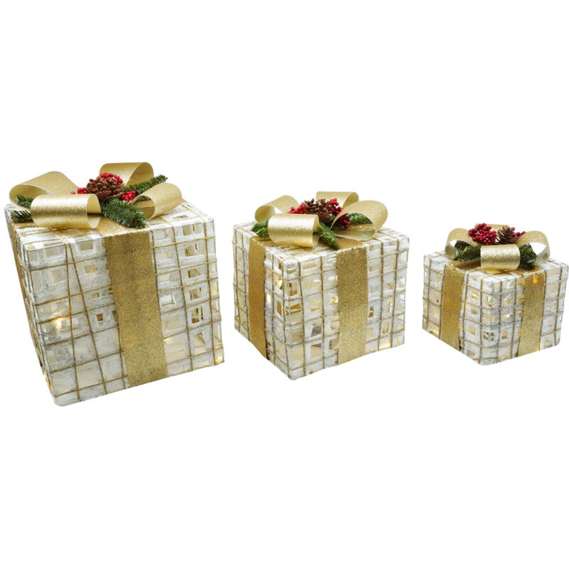 foto del prodotto giordanoshop set 3 pacchi di natale con led in plastica oro e bianco