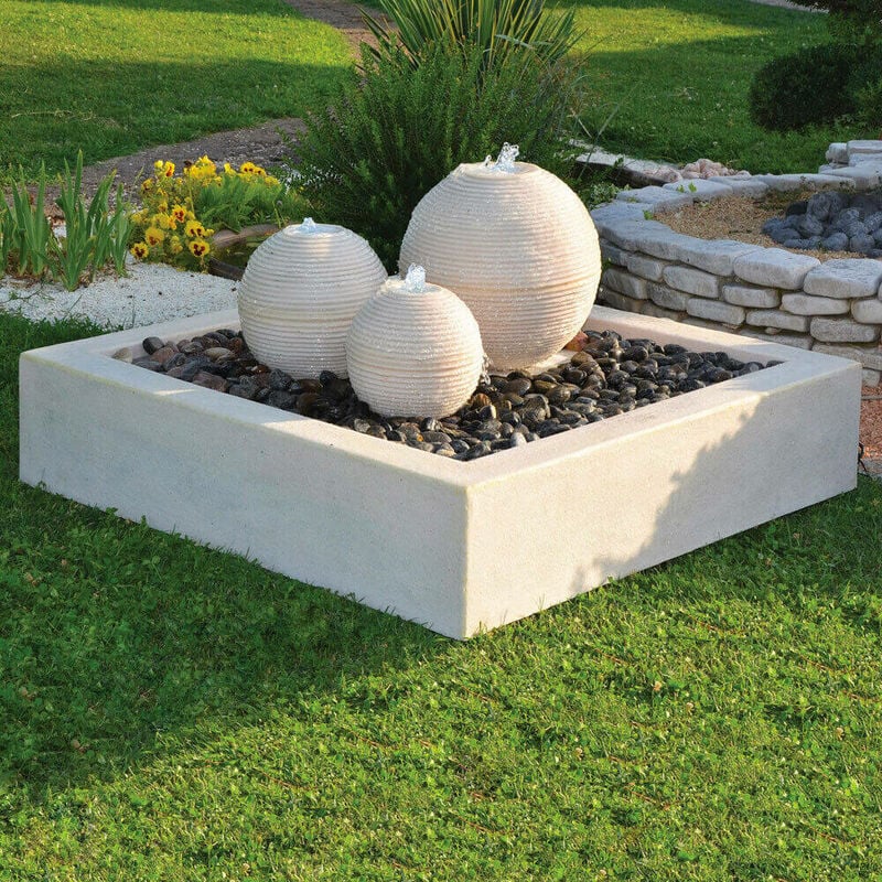 foto del prodotto giordanoshop set 3 sfere cascata artificiale da giardino in resina con led e pompa marmo