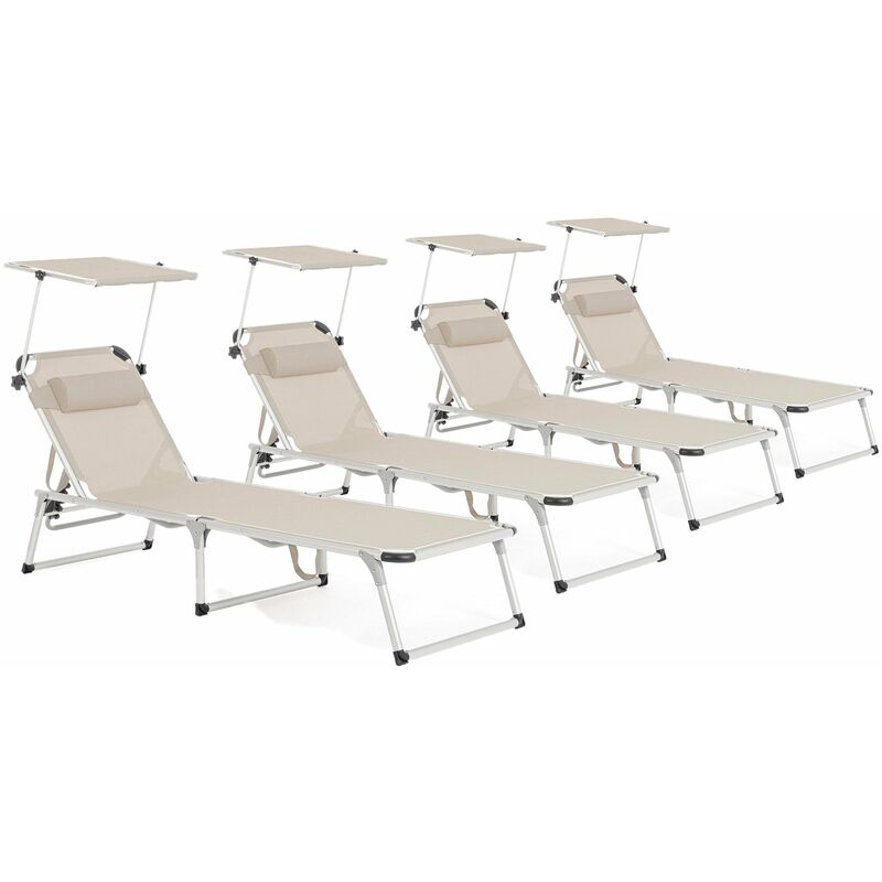 foto del prodotto giordanoshop set 4 lettini prendisole da giardino con tettuccio 58x193x76 cm in alluminio cayo grigio ghiaccio