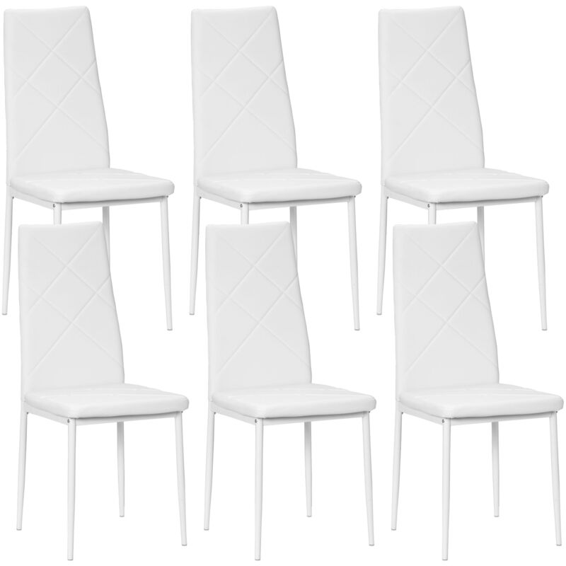 foto del prodotto giordanoshop set 6 sedie da pranzo moderne schienale alto cuciture a diamante 41x50x97 cm bianco