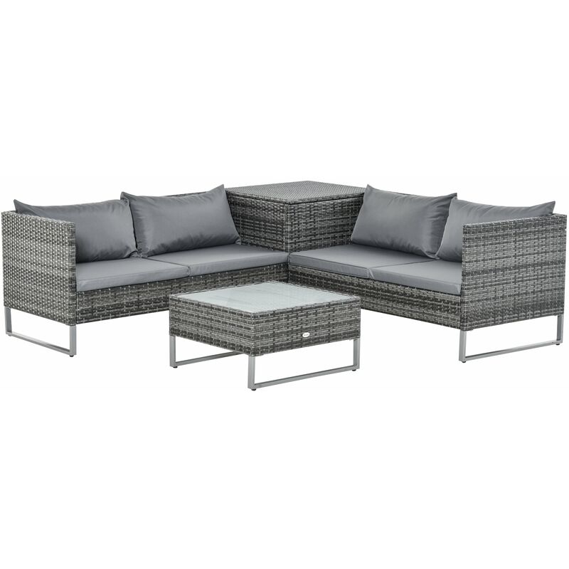 foto del prodotto giordanoshop set da giardino 2 divani 2 posti tavolino da caff e tavolino alto in acciaio e rattan grigio sfumato