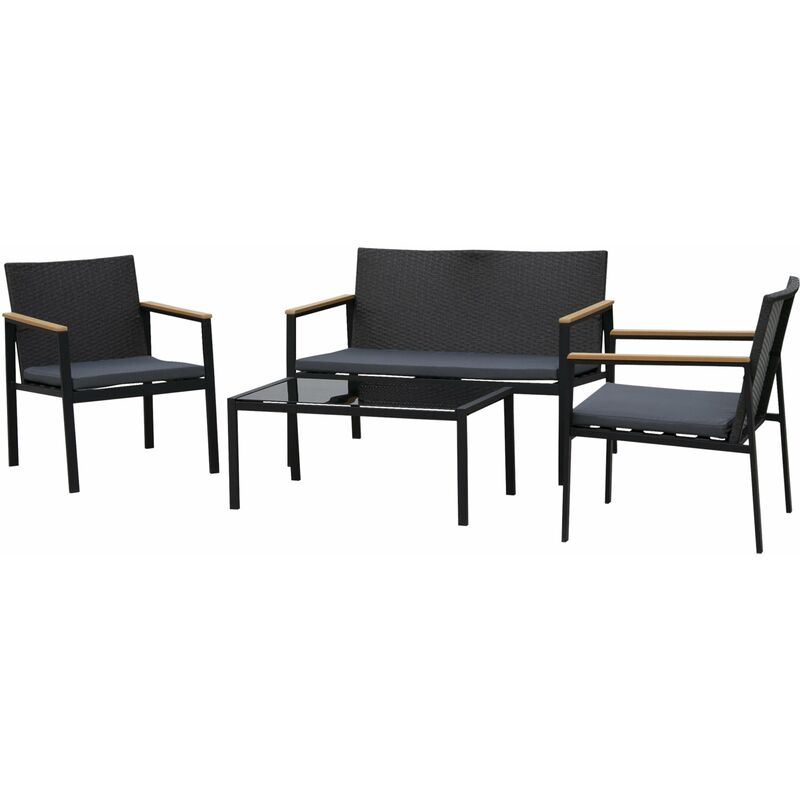 foto del prodotto giordanoshop set da giardino divano 2 poltrone 1 tavolino in acciaio wdc nero