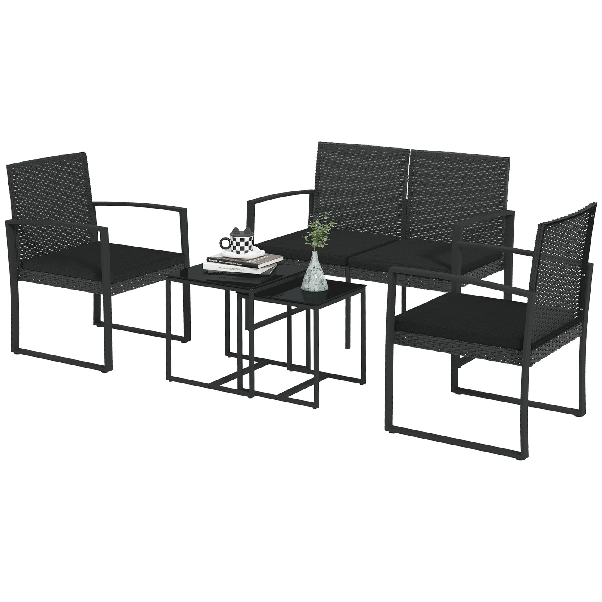 foto del prodotto giordanoshop set da giardino divano 2 poltrone e 2 tavolini piano in vetro nero