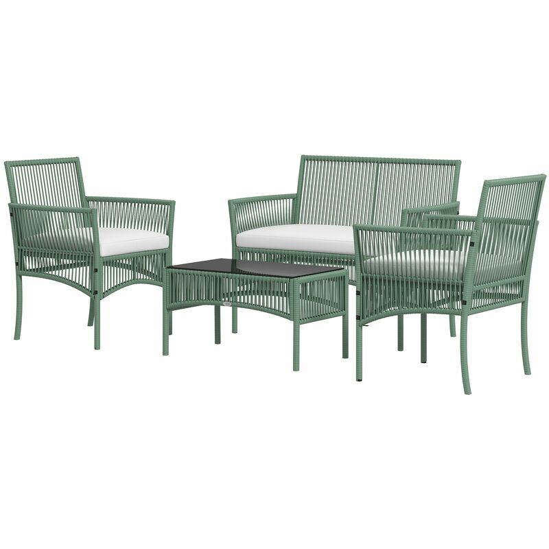 foto del prodotto giordanoshop set da giardino divano 2 poltrone e tavolino piano in vetro verde
