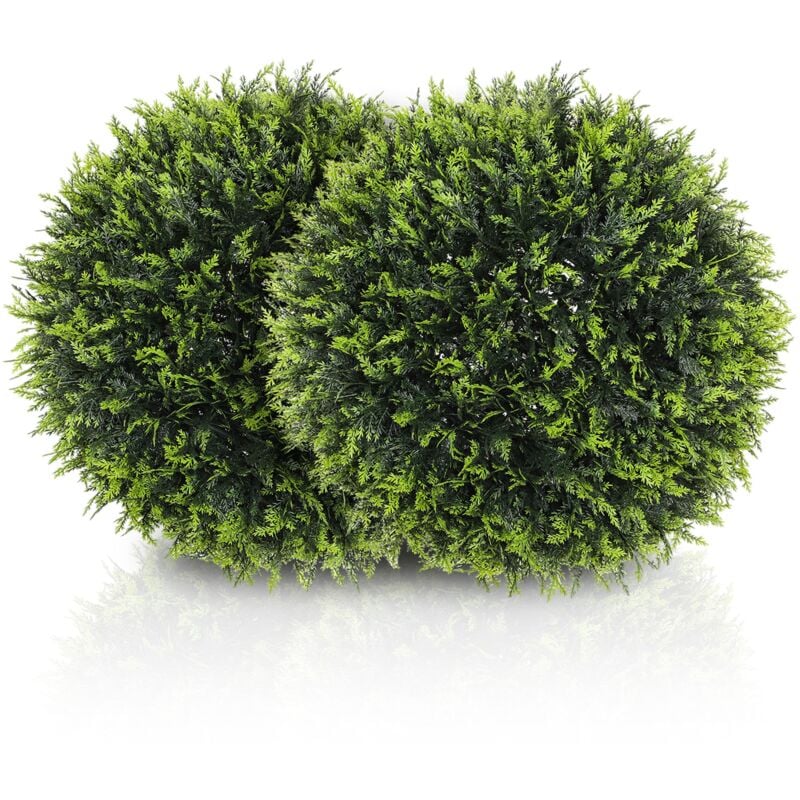 foto del prodotto giordanoshop set di 2 piante artificiali a sfera 45 cm con foglie di cedro per casa e giardino verde