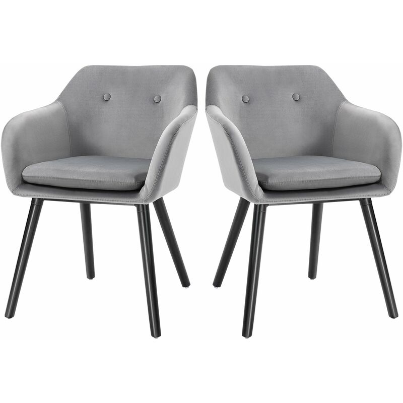 foto del prodotto giordanoshop set di 2 sedie per sala da pranzo con braccioli imbottite 54x56x74 cm in velluto grigio