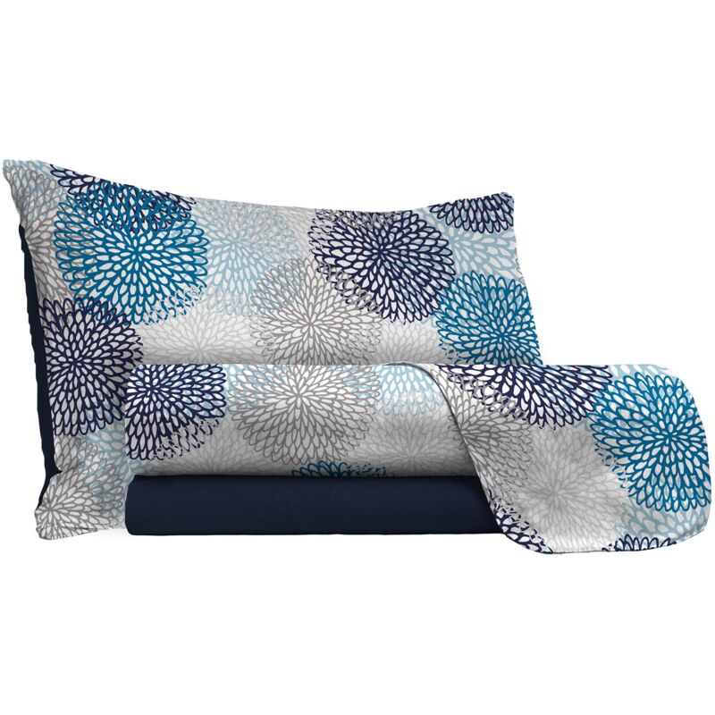 foto del prodotto giordanoshop set lenzuola 1 piazza e mezzo con stampa sopra sotto e federe soffioni blu