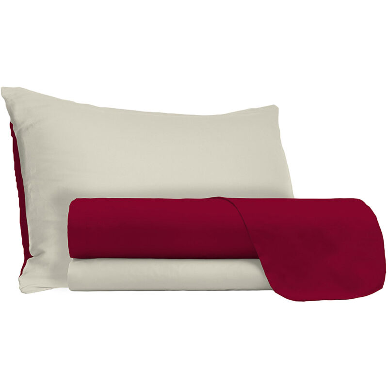 foto del prodotto giordanoshop set lenzuola 1 piazza e mezzo sopra sotto e federe doubleface bordeaux panna