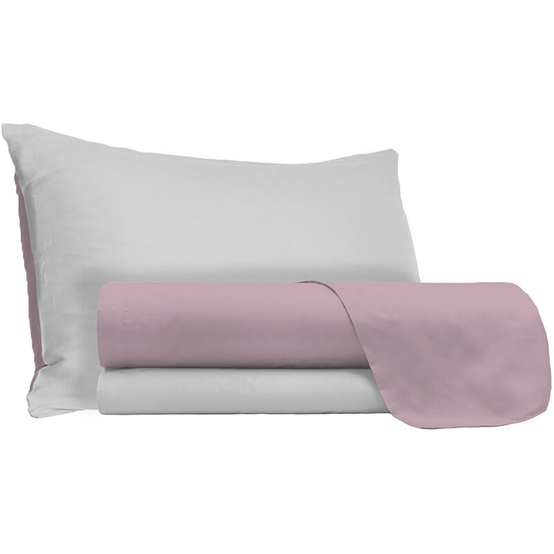 foto del prodotto giordanoshop set lenzuola 1 piazza e mezzo sopra sotto e federe doubleface rosa antico grigio chiaro