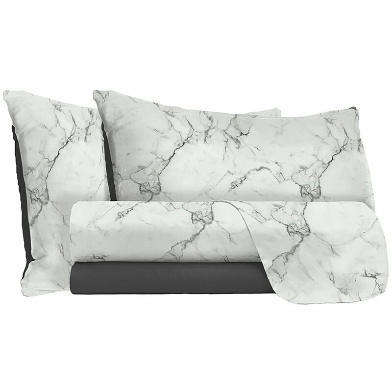 foto del prodotto giordanoshop set lenzuola matrimonale sopra sotto e federe in microfibra marble
