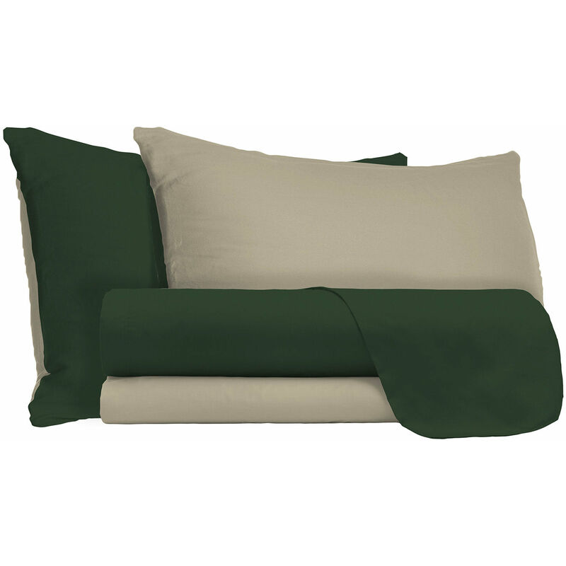 foto del prodotto giordanoshop set lenzuola matrimoniale sopra sotto e federe double face verde oliva tortora