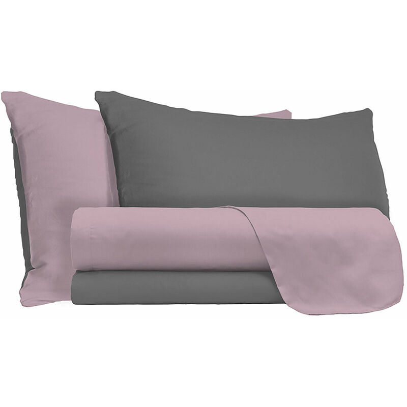 foto del prodotto giordanoshop set lenzuola matrimoniale sopra sotto e federe doubleface rosa antico fumo