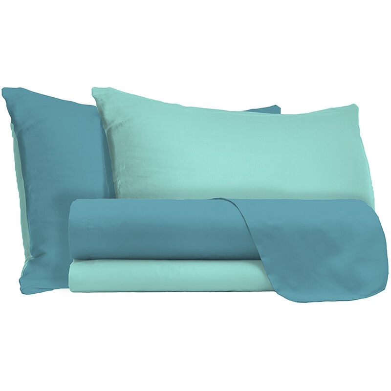 foto del prodotto giordanoshop set lenzuola matrimoniale sopra sotto e federe doubleface verde ottanio verde acqua