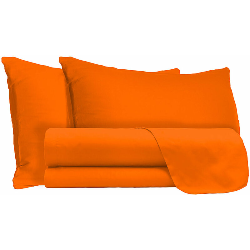 foto del prodotto giordanoshop set lenzuola matrimoniale sopra sotto e federe tinta unita arancio