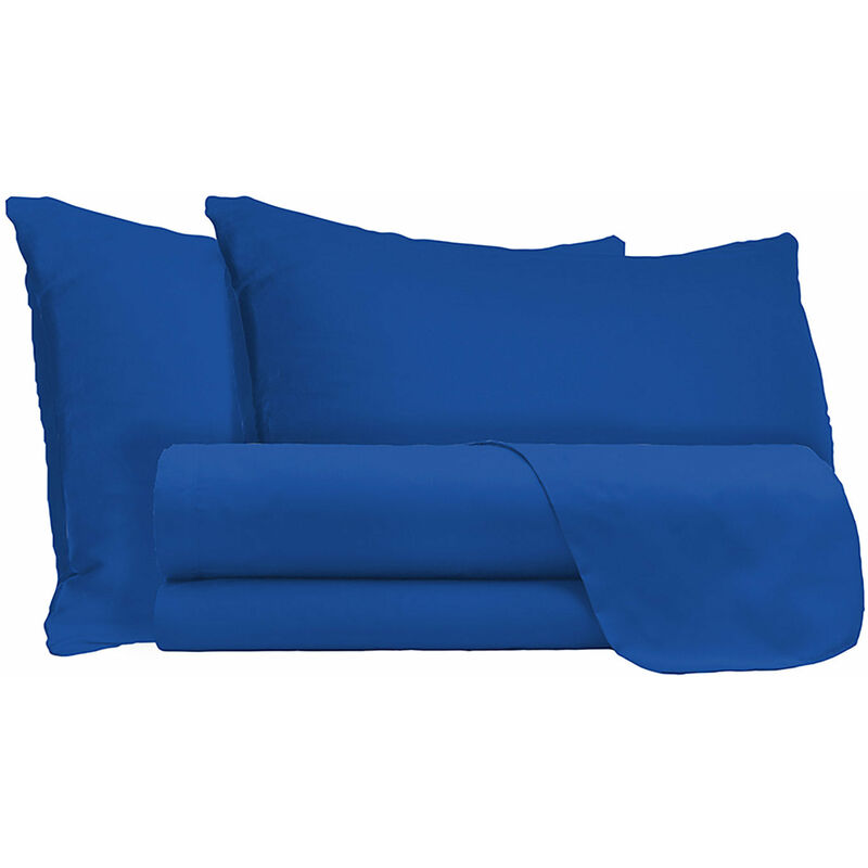 foto del prodotto giordanoshop set lenzuola matrimoniale sopra sotto e federe tinta unita blu royal