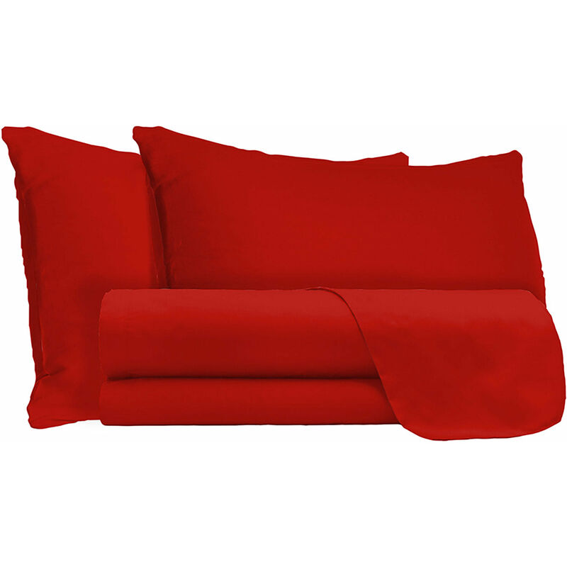 foto del prodotto giordanoshop set lenzuola matrimoniale sopra sotto e federe tinta unita rosso