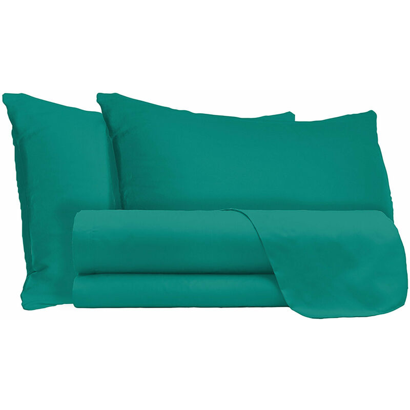 foto del prodotto giordanoshop set lenzuola matrimoniale sopra sotto e federe tinta unita verde acqua